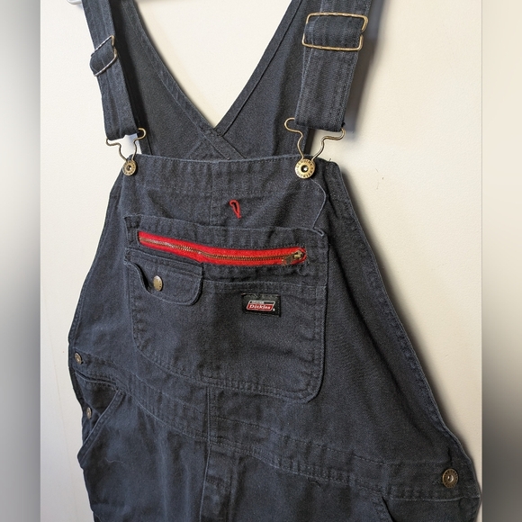 DICKIES Black Skirt Overall Size Large 100% Cotton Women Ajustable Straps - Picture 2 of 11